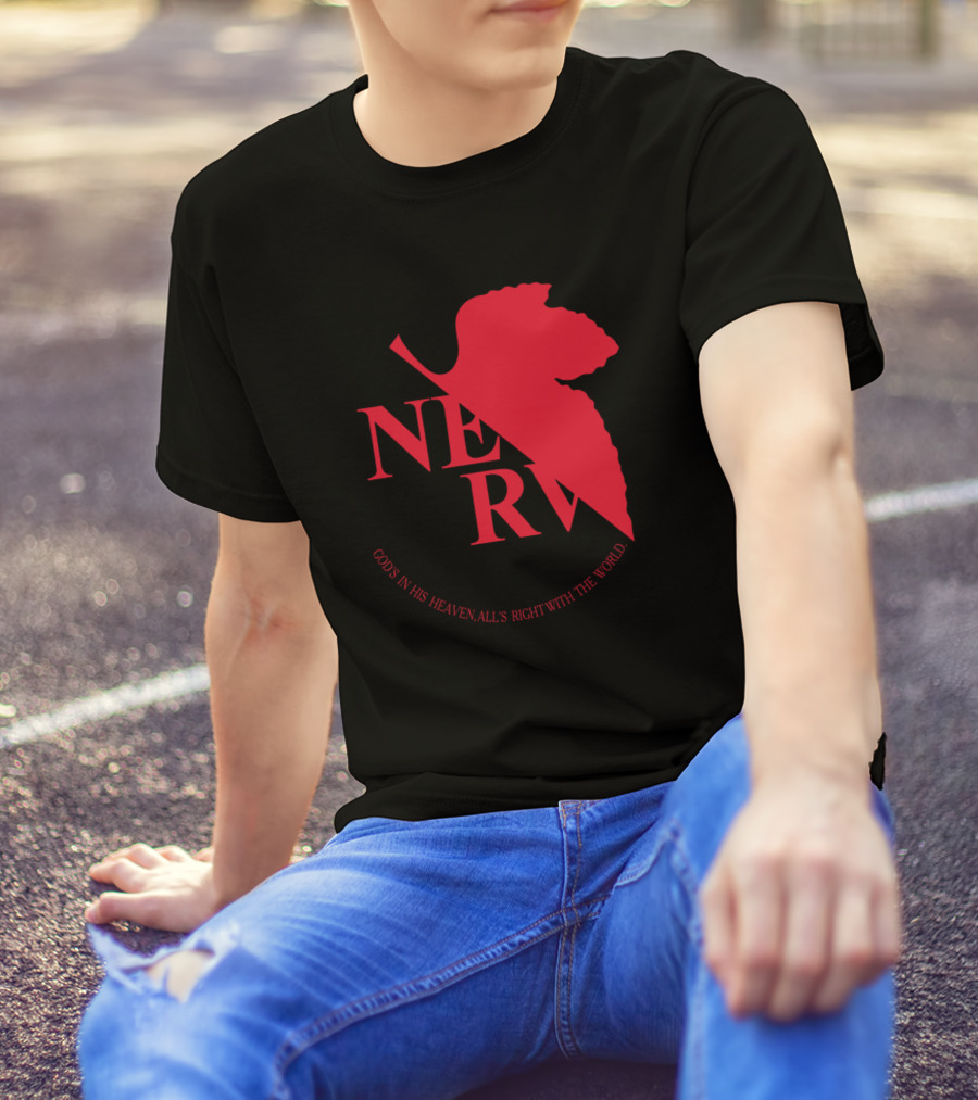 NERV Red Logo Neon Genesis Evangelion God's In His Heaven All's Right With The World T-Shirt