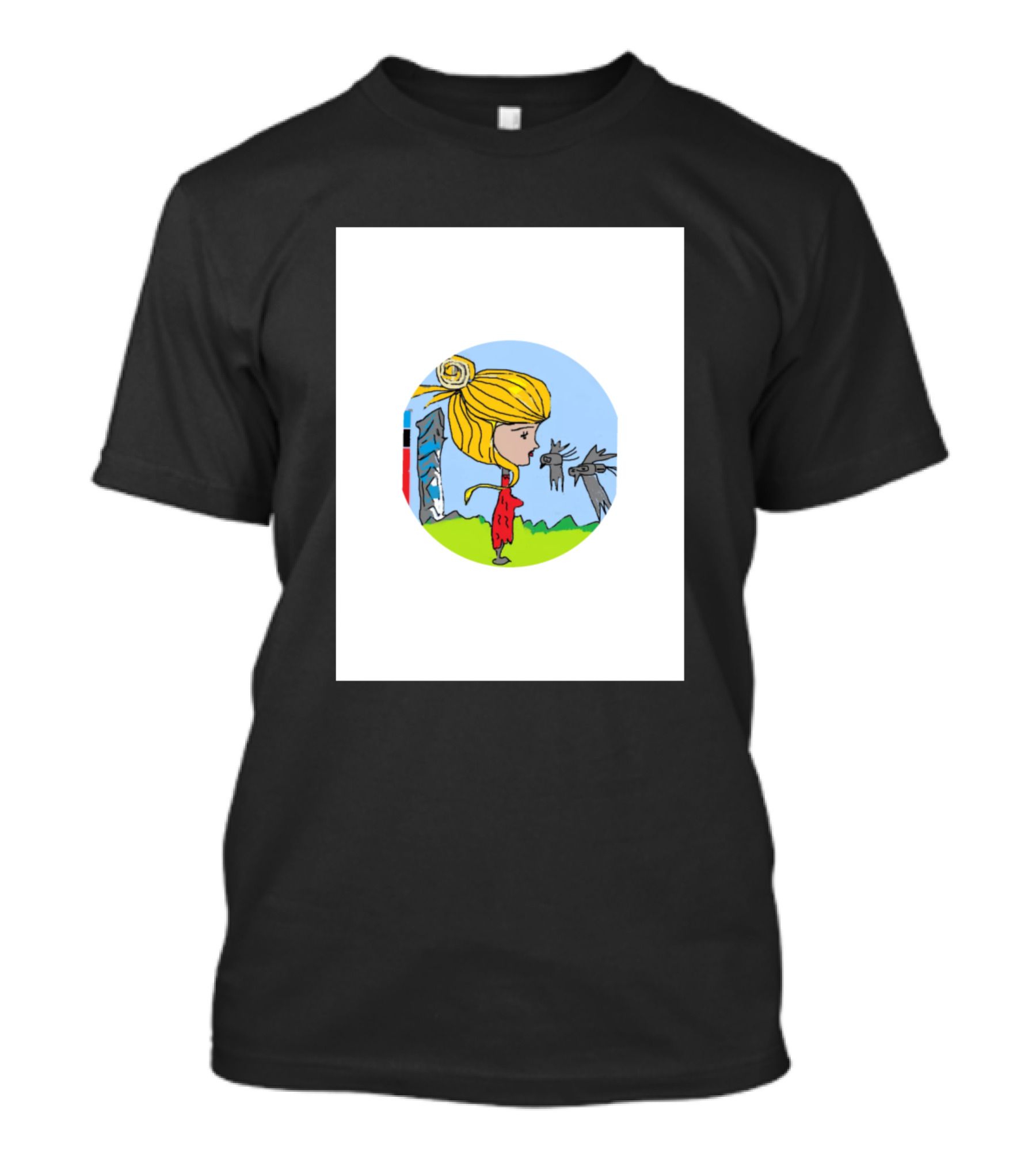 Nouvel Blond Girl In Red Dress With Wolves And Totem T-Shirt