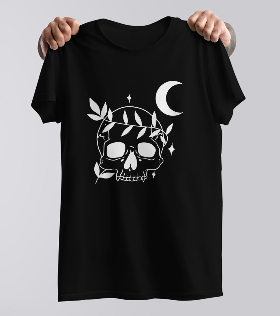 Ouija Mystic Eye Skull With Moon And Leaves T-Shirt