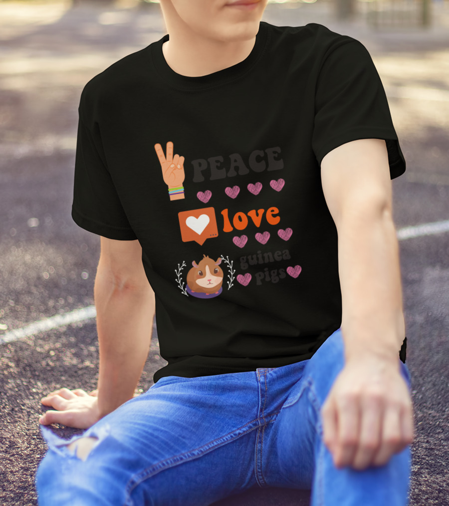 Peace Love Guinea Pigs Heart Emoji And Peace Sign T-Shirt