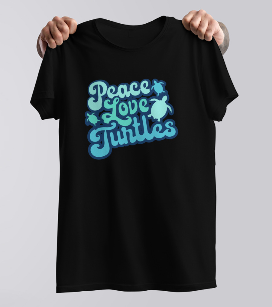 Peace Love Turtles Retro Font Style Turtles T-Shirt