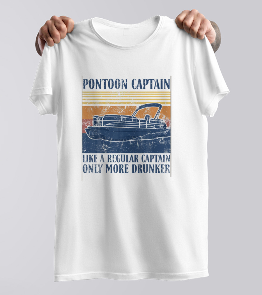 Pontoon Captain Like A Regular Captain Only More Drunker Vintage Sunset Boat T-Shirt