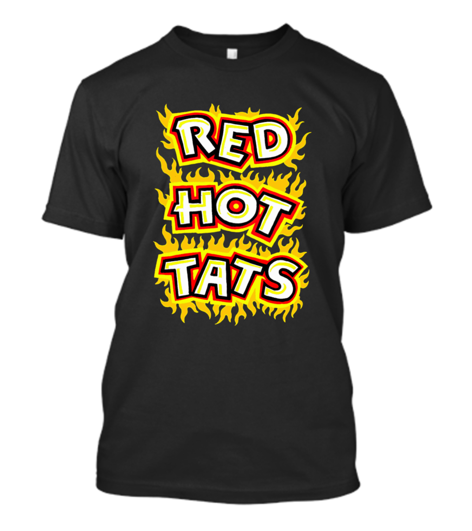 Red Hot Tats Flame-Inspired Bold Typography T-Shirt