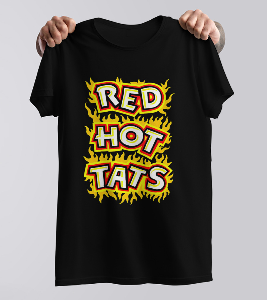 Red Hot Tats Flame-Inspired Bold Typography T-Shirt