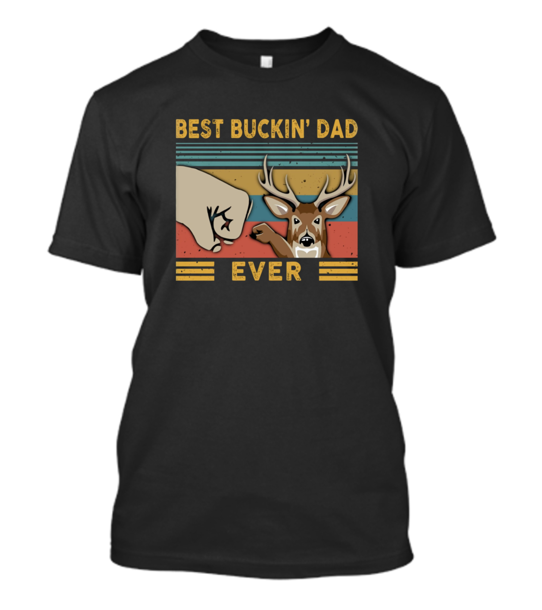 Best Buckin' Dad Ever Retro Deer Fist Bump Stripes T-Shirt