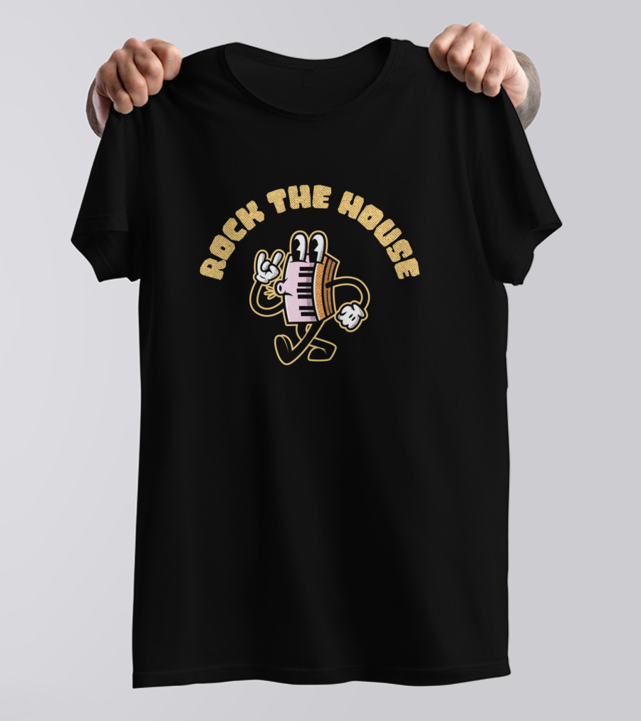 Rock The House Walking Cartoon Keyboard Character T-Shirt