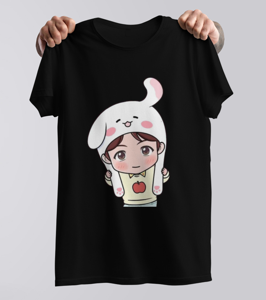Suga BTS Cute Character With Bunny Hat And Apple T-Shirt