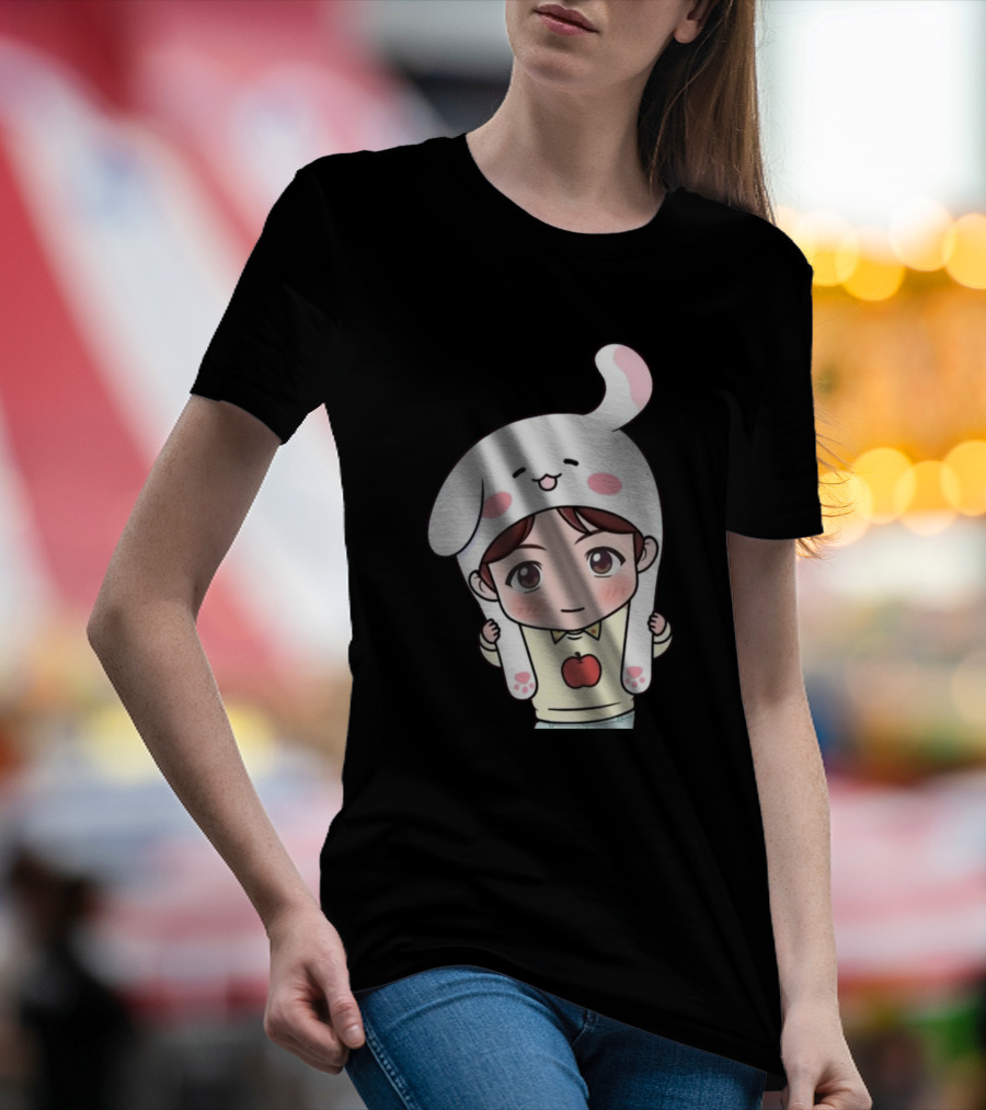 Suga BTS Cute Character With Bunny Hat And Apple T-Shirt