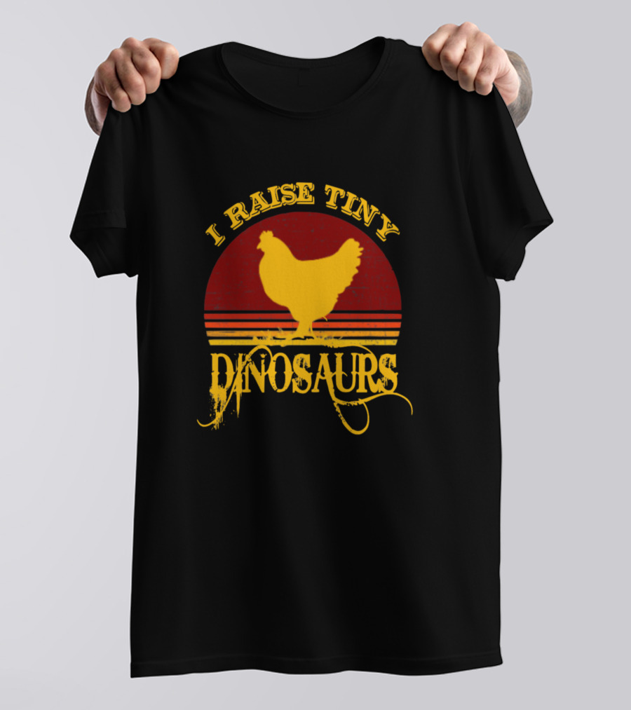 I Raise Tiny Dinosaurs Chicken Silhouette Retro Sunset T-Shirt