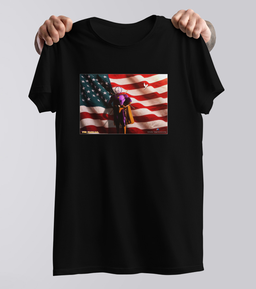 The Peace Man Freedom Wide American Flag Purple Hero With Dove T-Shirt