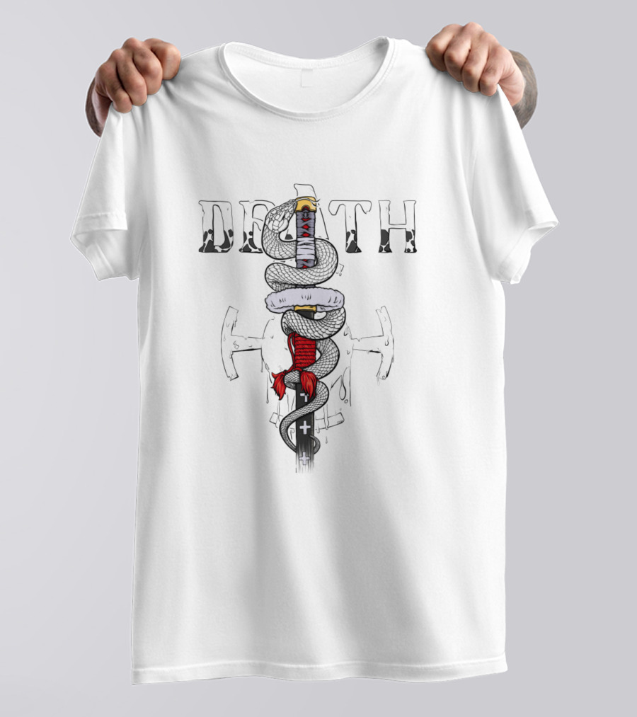 DEATH Sword Wrapped By Serpent With Crosses T-Shirt