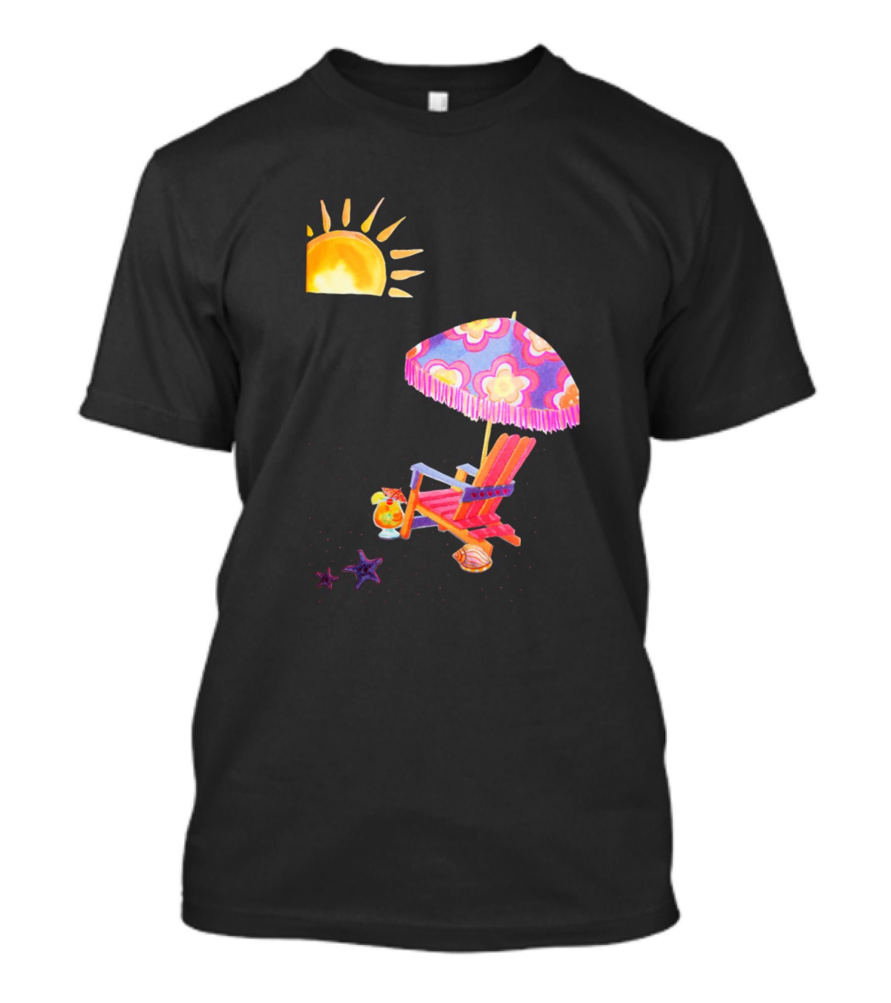 Time To Hit The Beach Sun Lounger With Colorful Beach Umbrella And Ocean Breeze T-Shirt
