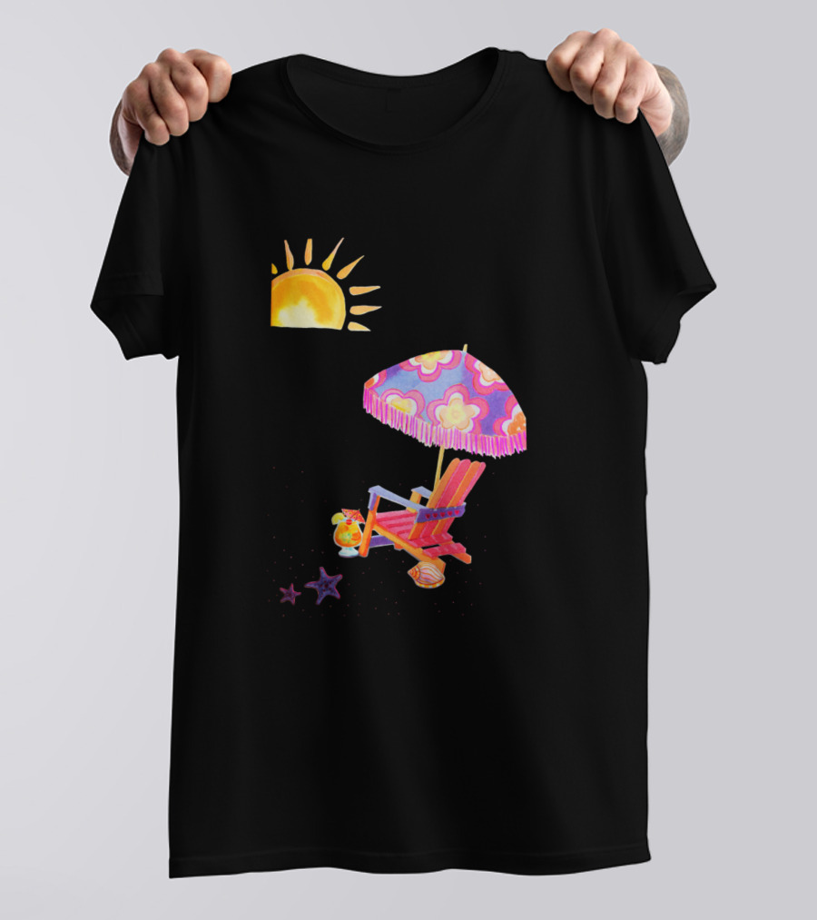Time To Hit The Beach Sun Lounger With Colorful Beach Umbrella And Ocean Breeze T-Shirt