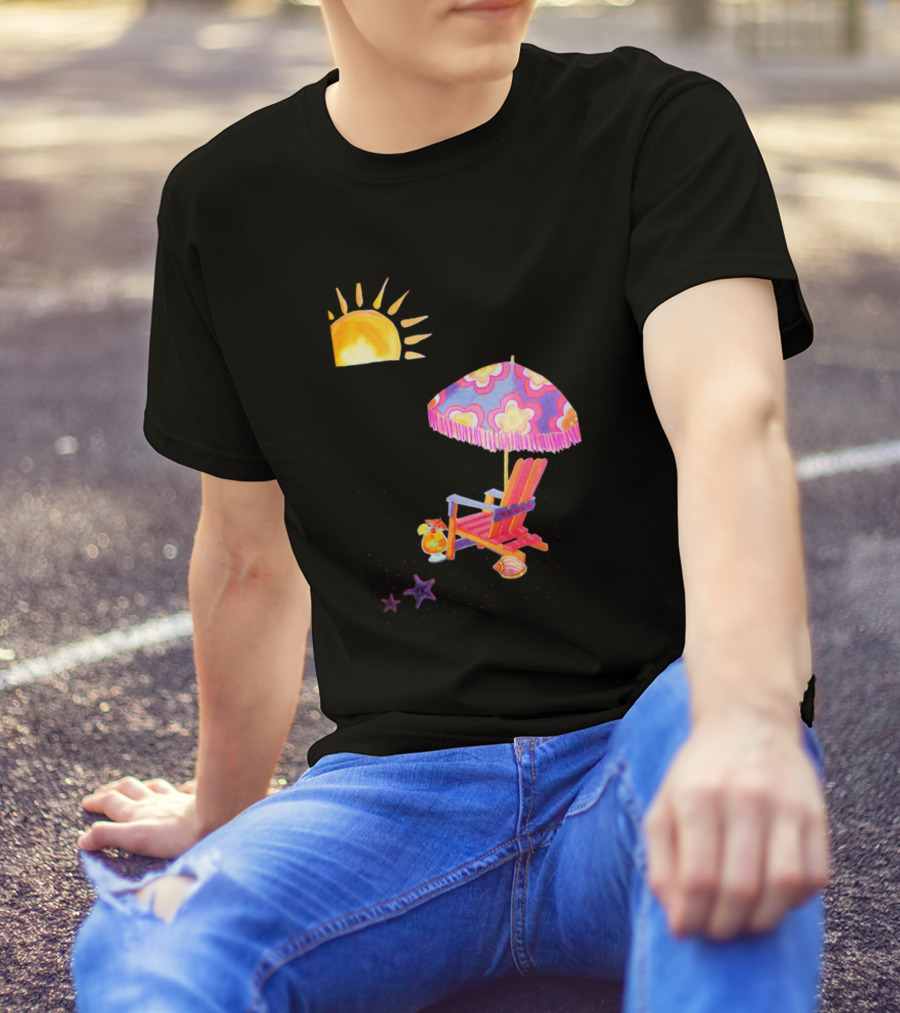 Time To Hit The Beach Sun Lounger With Colorful Beach Umbrella And Ocean Breeze T-Shirt