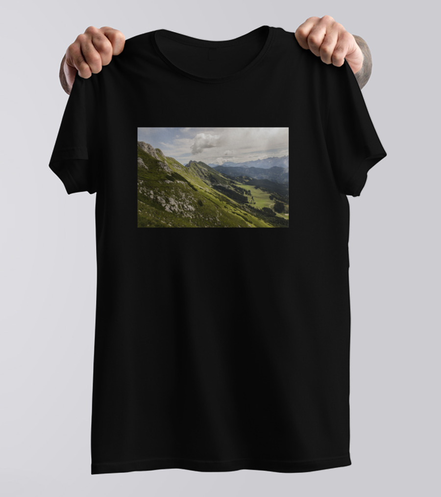 Valley Mountains Grass Landscape Scenic View T-Shirt