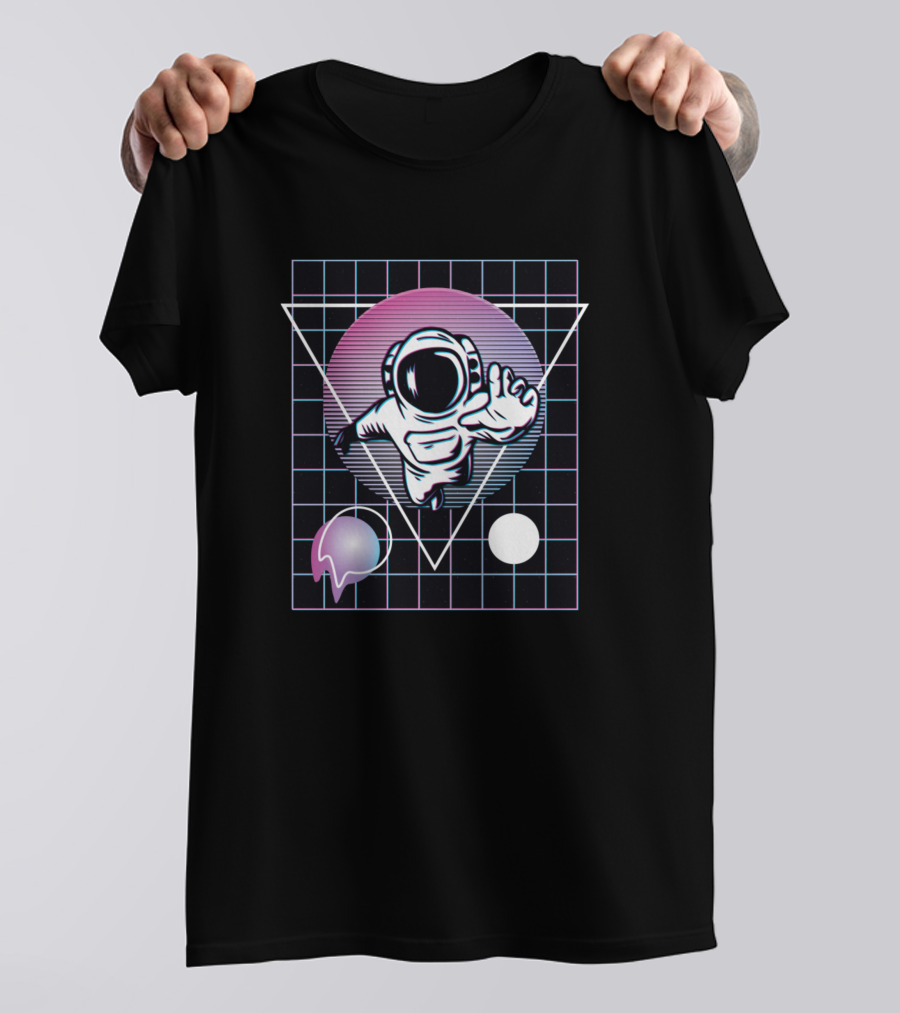 Vaporwave Astronaut Retro Grid Aesthetic T-Shirt