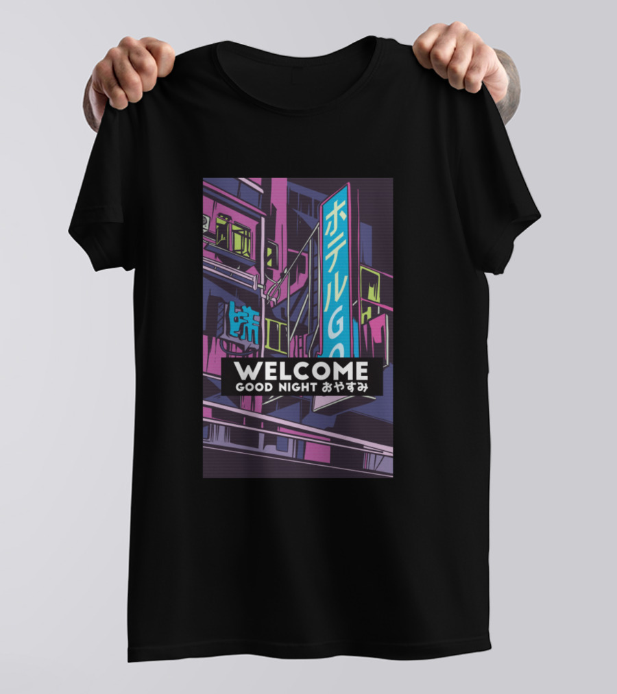 WELCOME GOOD NIGHT あやすみ ホテル Vaporwave Hotel T-Shirt