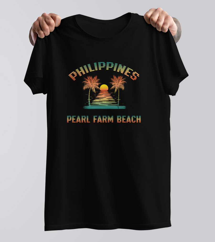 Philippines Sunset Palm Trees Pearl Farm Beach Vintage T-Shirt