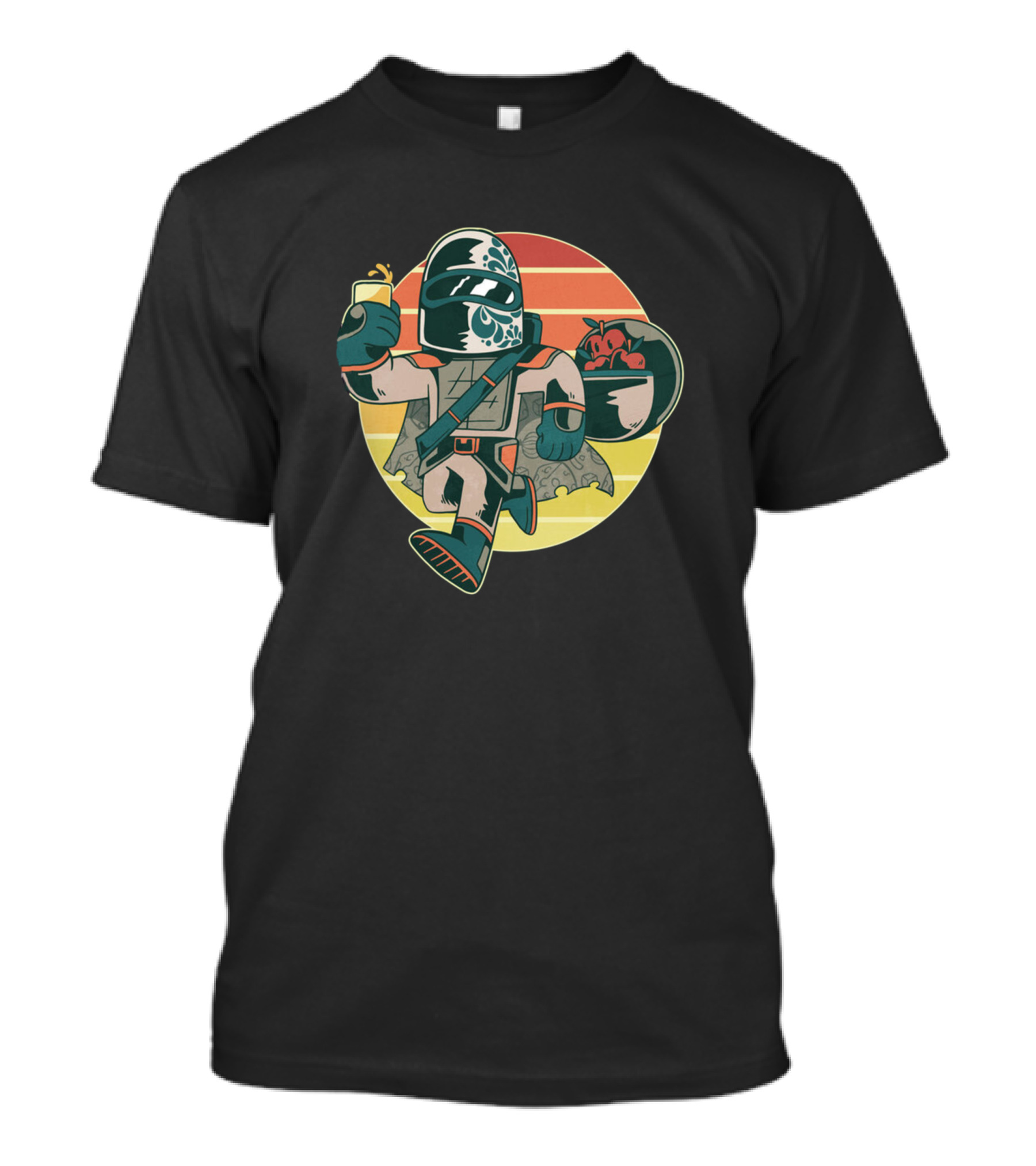 Warrior Sunset Retro Style Knight With Drink And Loot T-Shirt