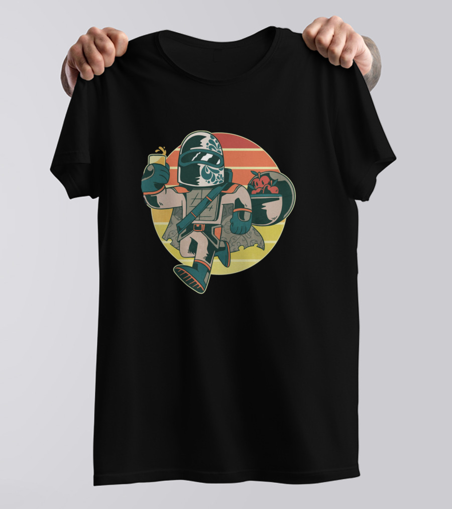 Warrior Sunset Retro Style Knight With Drink And Loot T-Shirt