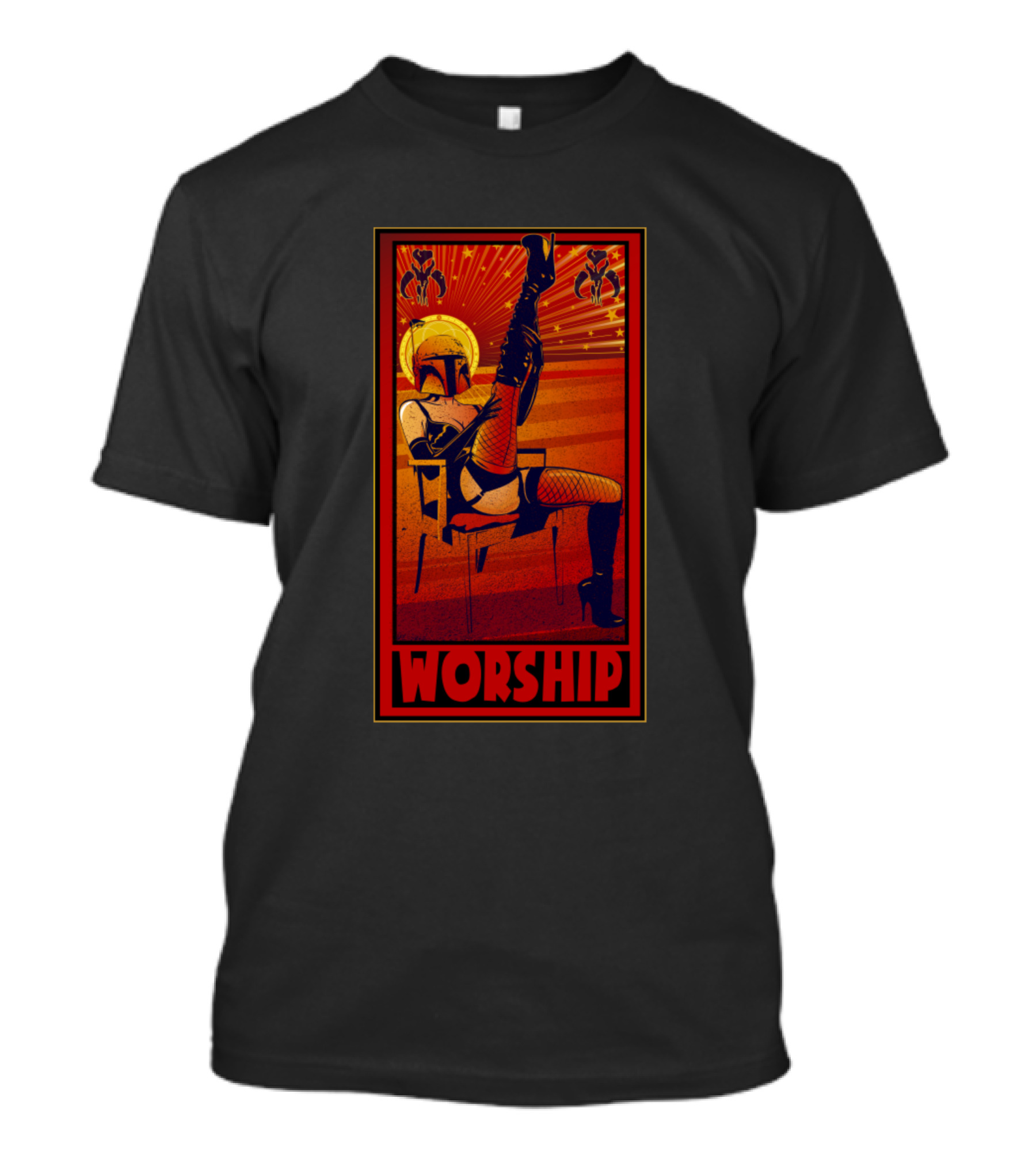 Worship Mandalorian Pin-Up Star Wars Style Retro T-Shirt