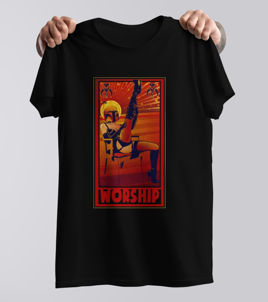 Worship Mandalorian Pin-Up Star Wars Style Retro T-Shirt