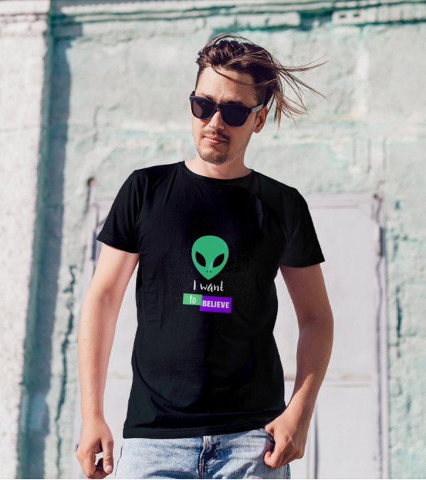 I Want To Believe Alien Head Green UFO Face T-Shirt