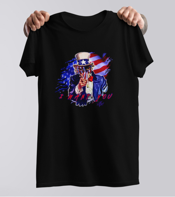 Uncle Sam I Want You American Flag Background T-Shirt