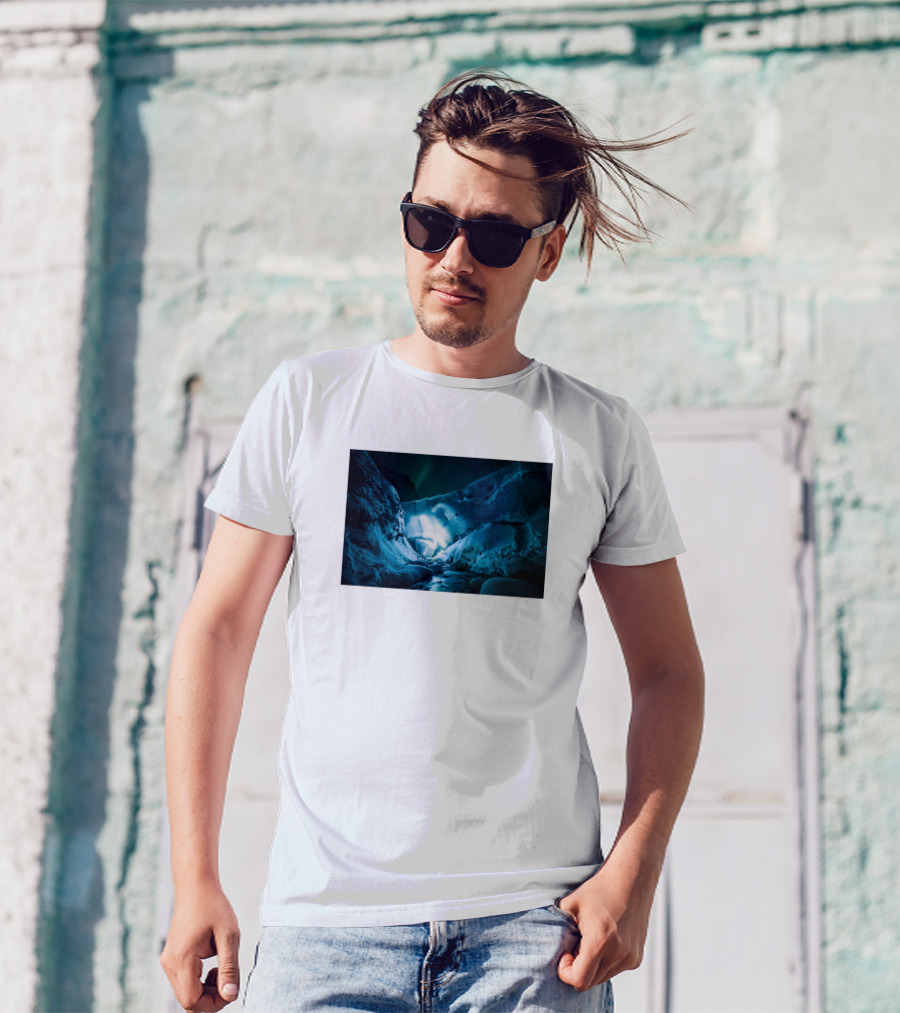 Ice Cave Expedition Under Northern Lights T-Shirt