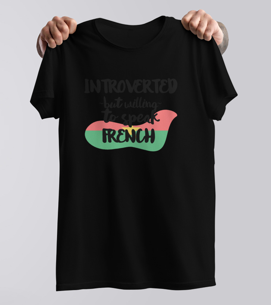 Introverted But Willing To Speak French With Red Green And Yellow Background T-Shirt
