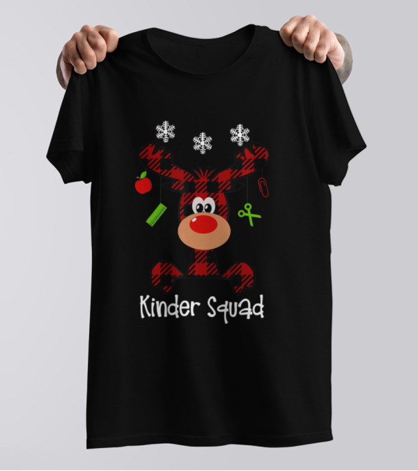 Kinder Squad Reindeer Snowflakes Apple Scissors Ruler Paperclip T-Shirt