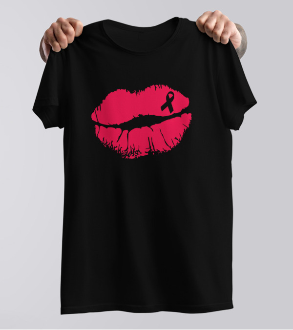 Kiss Cancer Goodbye Red Lips Hemophilia Awareness T-Shirt