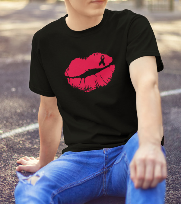 Kiss Cancer Goodbye Red Lips Hemophilia Awareness T-Shirt