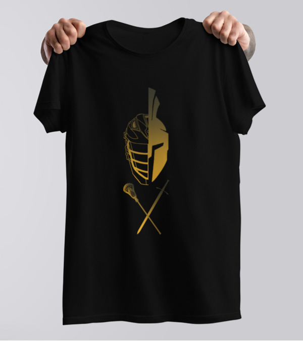 Lacrosse Warrior Spartan Helmet And Stick Crossed Formation T-Shirt