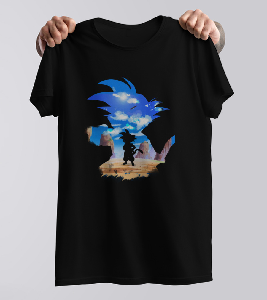 Little Goku Dragonball Anime Silhouette Adventure Scene T-Shirt
