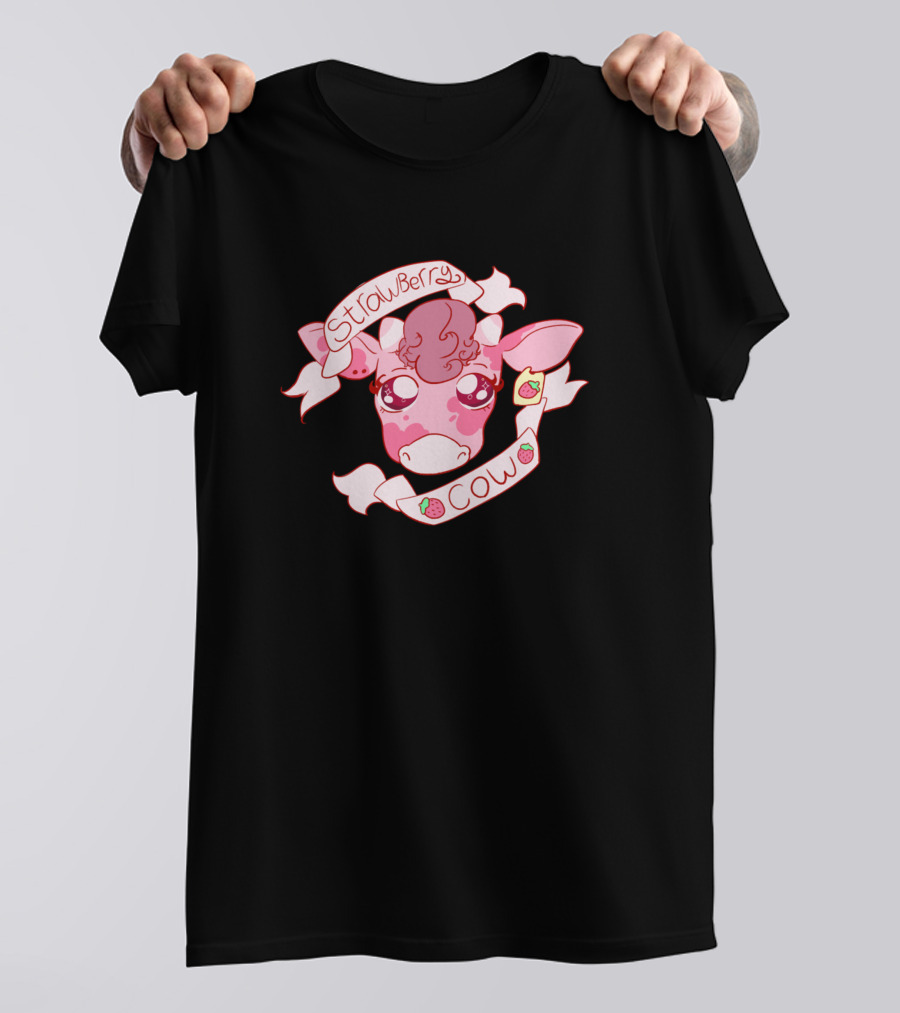 Strawberry Cow Pink Illustration 335 Salty Heifers Farm T-Shirt