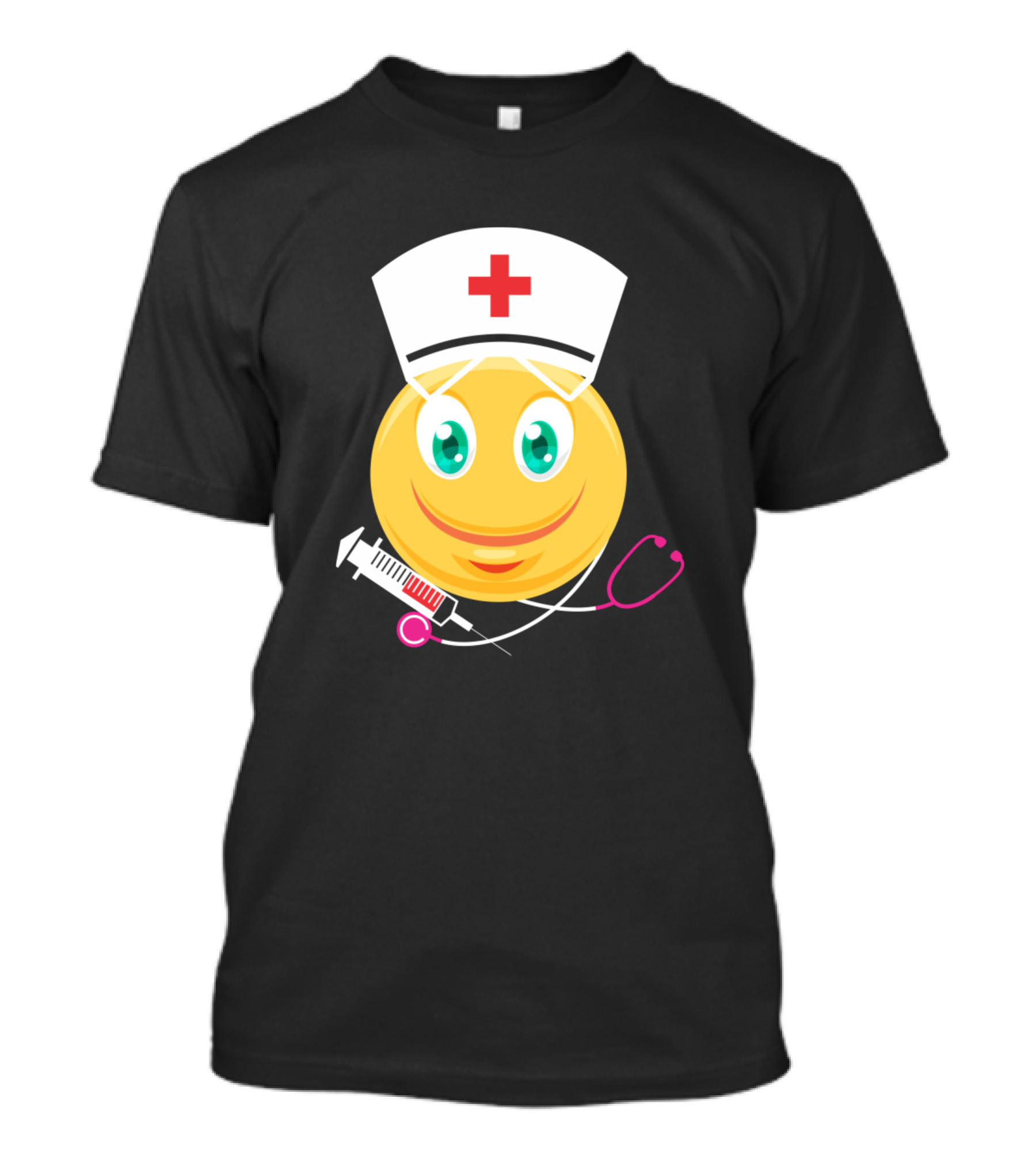 Love Cute Nurse Mom Emoji I Am A Nurse Stethoscope Syringe T-Shirt