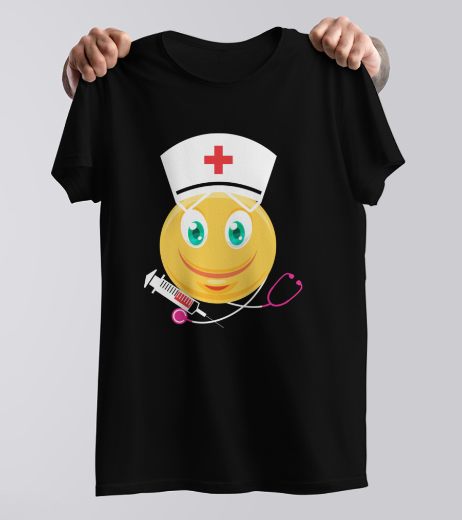Love Cute Nurse Mom Emoji I Am A Nurse Stethoscope Syringe T-Shirt