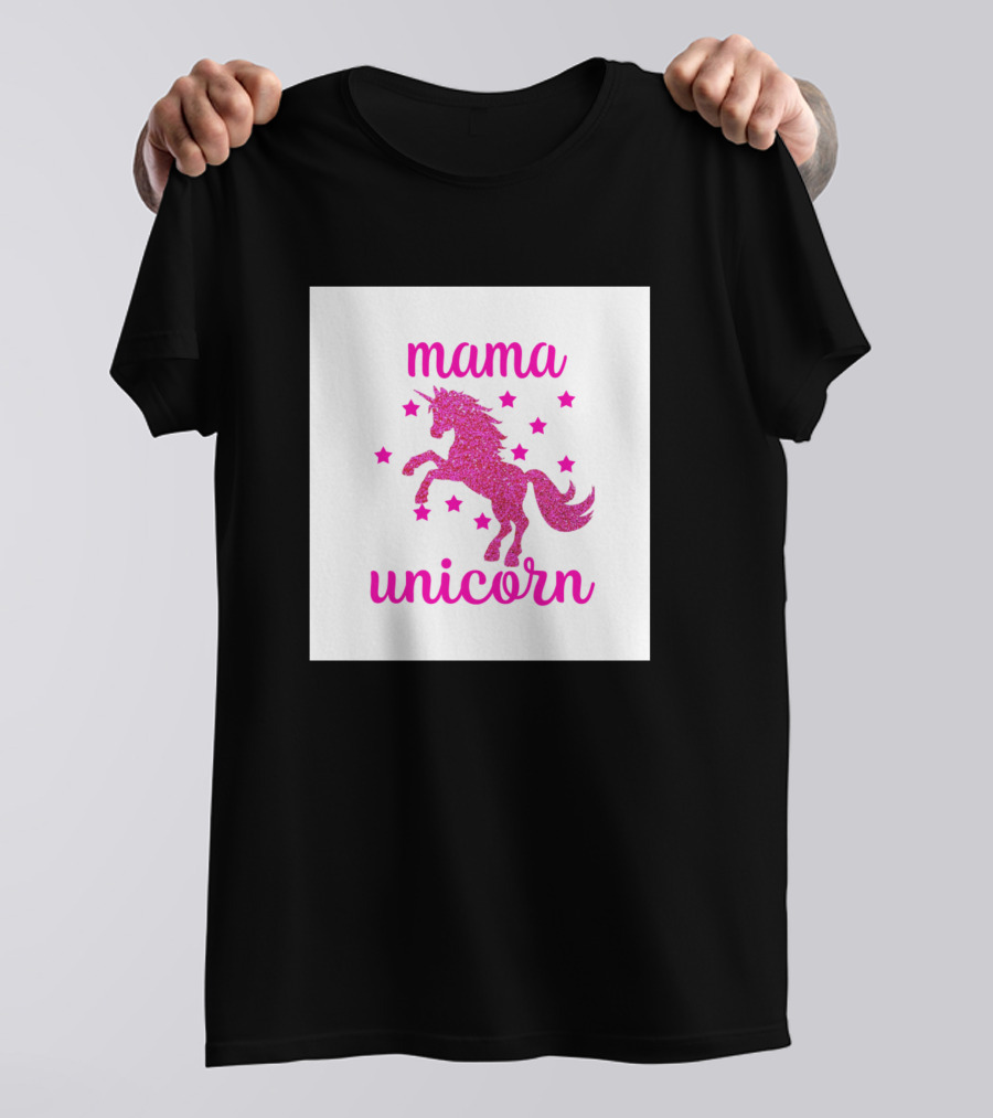 Mama Unicorn Pink Glitter Stars Magical Mom T-Shirt