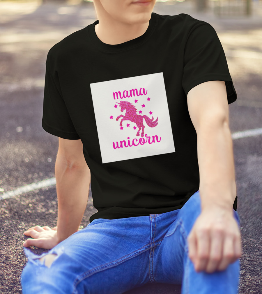 Mama Unicorn Pink Glitter Stars Magical Mom T-Shirt