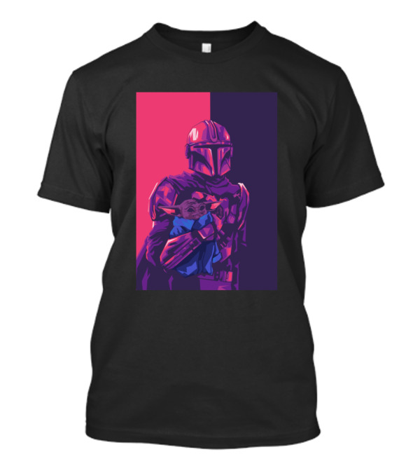 Mandolarian Holding Alien Baby In Retro Color Split T-Shirt