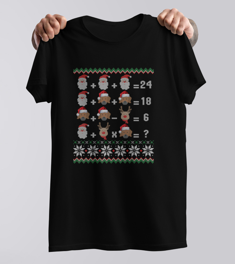 Santa Math Puzzle Vizsla Reindeer Christmas Equation T-Shirt