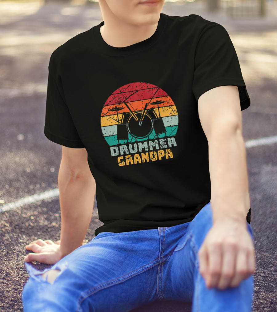 Drummer Grandpa Retro Drum Kit Vintage Musician T-Shirt