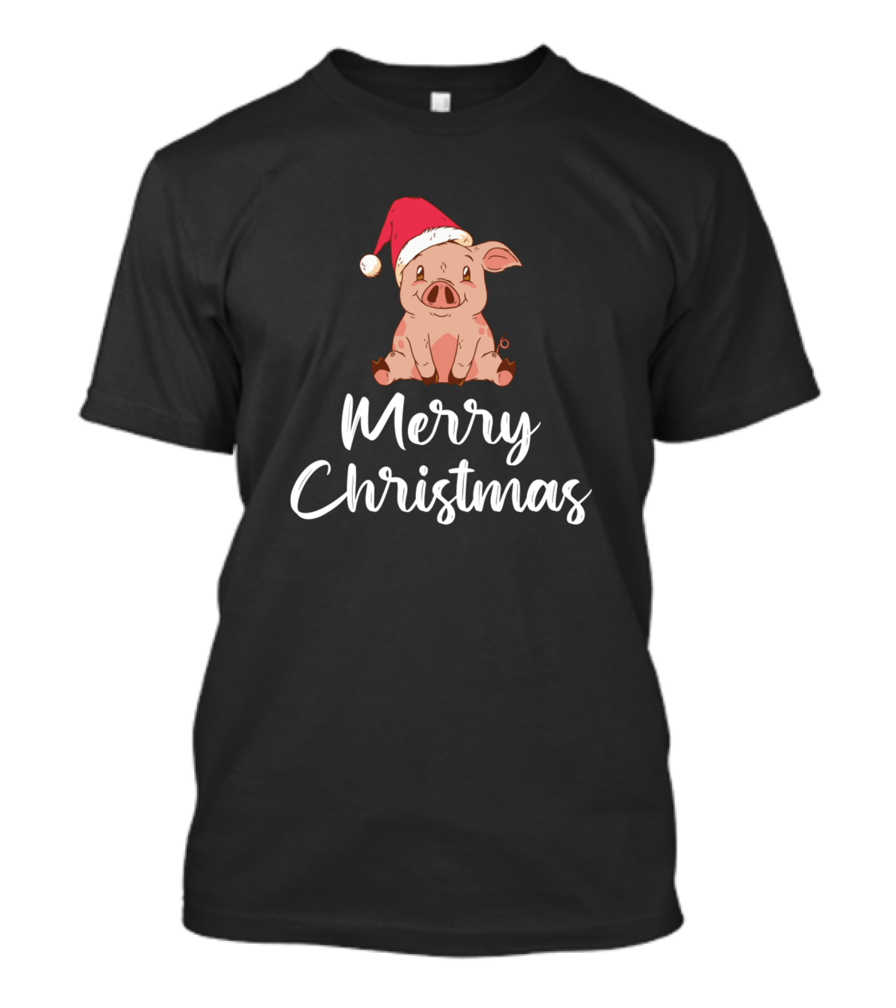 Merry Christmas Pig Wearing Santa Hat T-Shirt