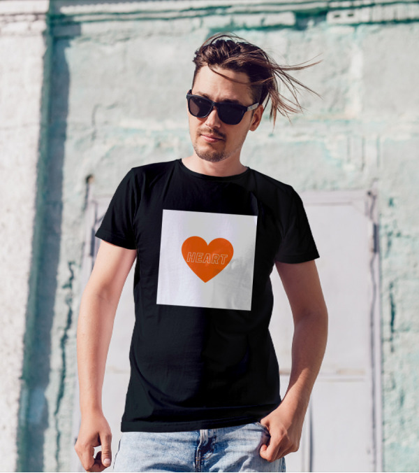 Minimalistic Orange Heart With HEART Text T-Shirt