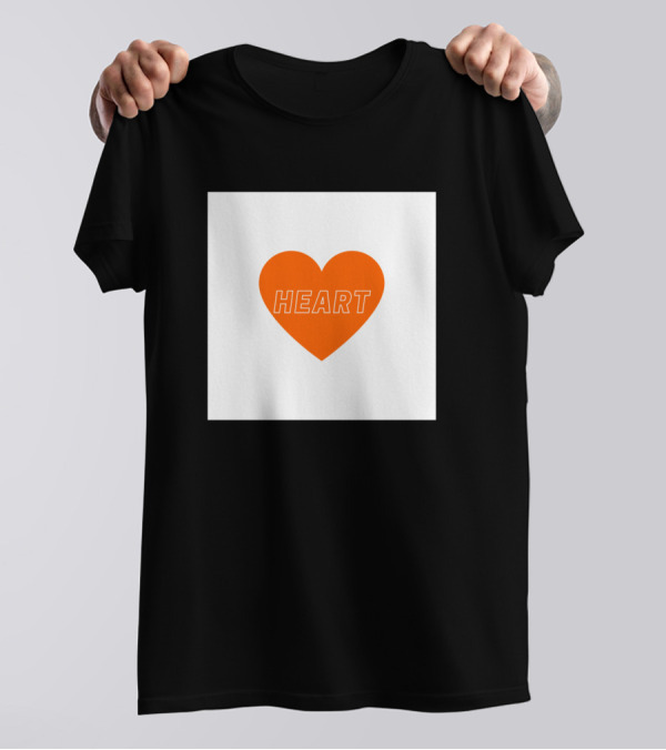 Minimalistic Orange Heart With HEART Text T-Shirt