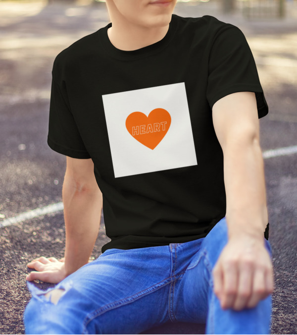 Minimalistic Orange Heart With HEART Text T-Shirt