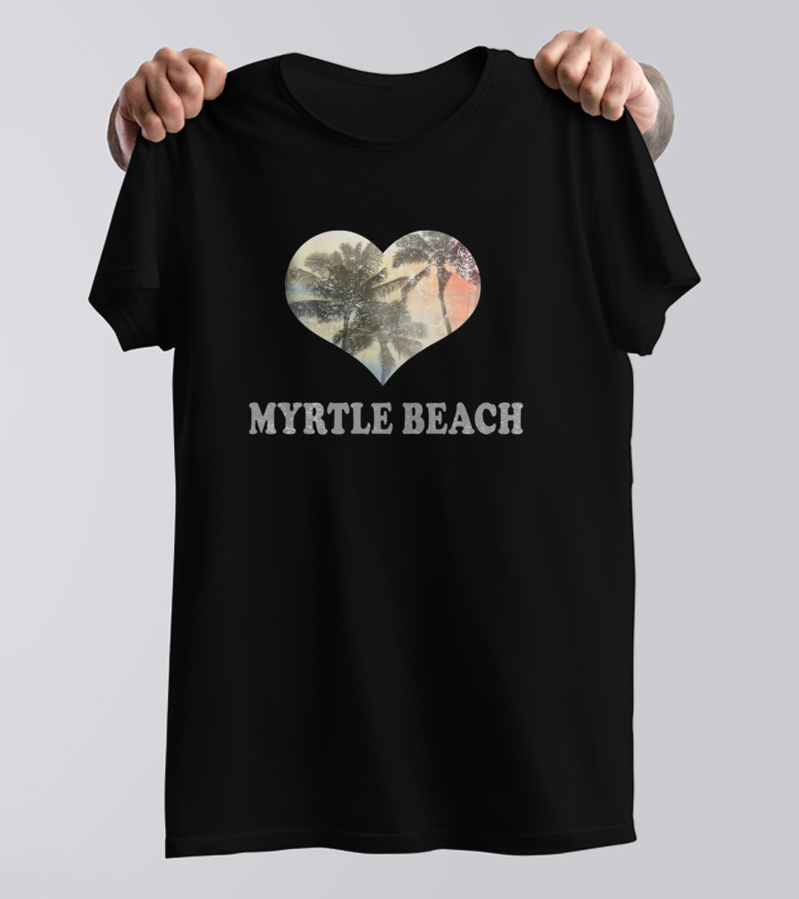 Myrtle Beach Vacation Souvenir Heart Palm Tree Beach Scene T-Shirt