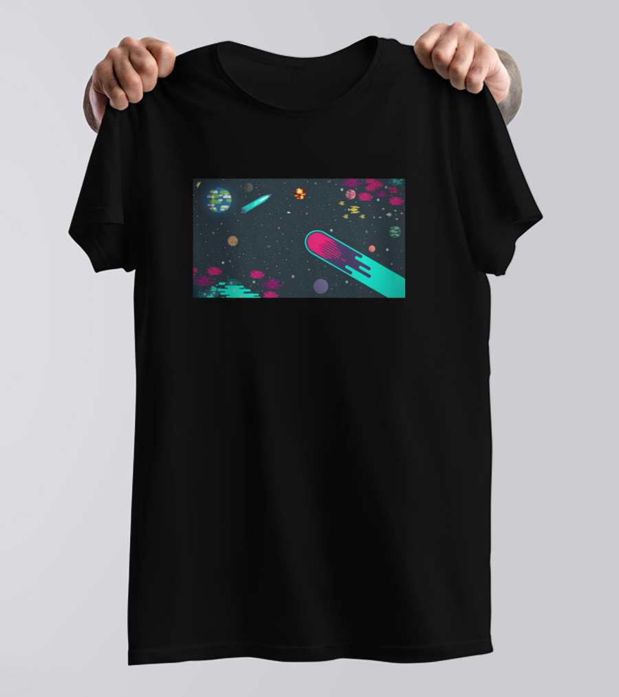 Nice Space Colorful Planets And Comets In Deep Universe Sky T-Shirt