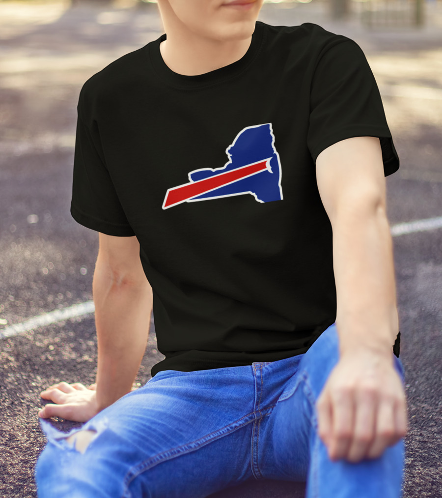 Ny Bills State Outline Red White Blue T-Shirt